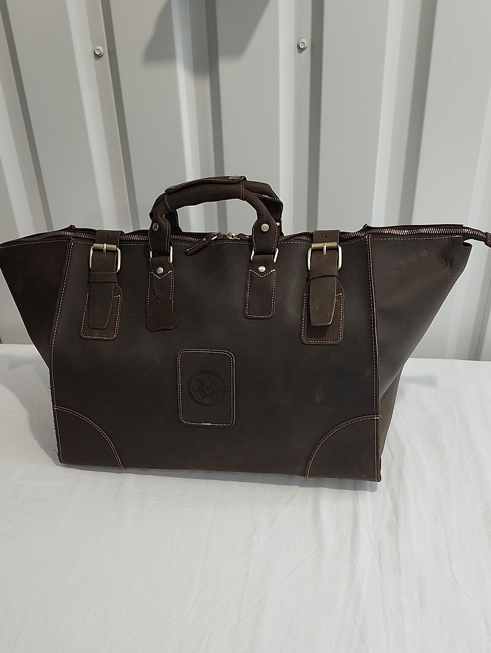 Unbranded Mens Dark Brown Full Grain Leather Travel Tote Duffle Bag Work Dr. Bag